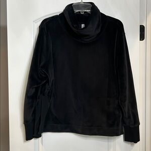 Athleta Double Cozy Karma Funnel Neck Velour Velvet Sweatshirt Black Size L Soft